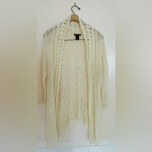 Lauren Michelle Women's Long Sleeve Ivory Drape Front Crochet Knit Sweater Large